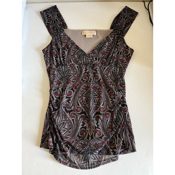 Y2K Babydoll Mesh Sheer Tank Top Paisley Slim Fitted Stretch Sz M - Picture 1 of 10
